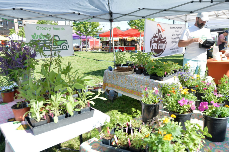 flower booth at farmers market