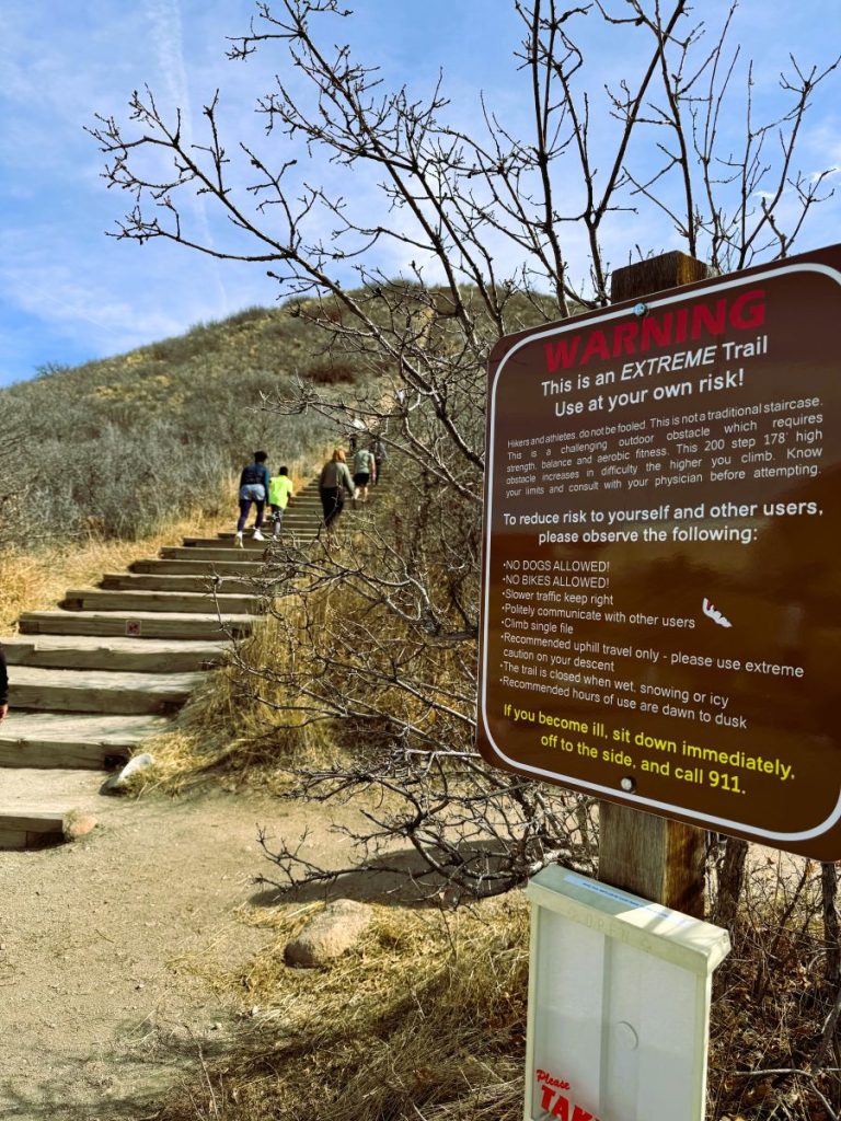 warning sign at base of castle rock incline